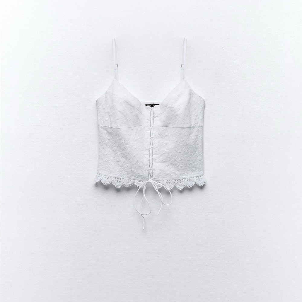 Zara limited edition embroidered cotton tied top - Picture 5 of 9